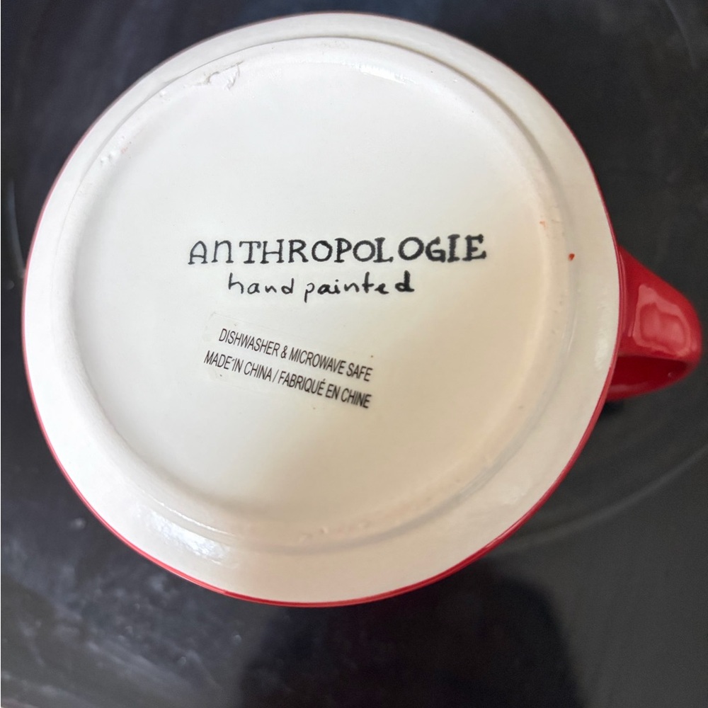 Anthropologie hand painted Red Ceramic Monogram 'E' Mug - Picture 3 of 3